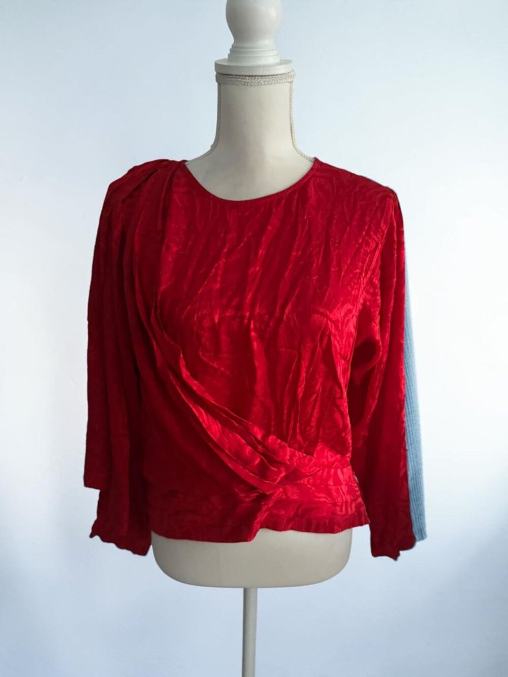 RONNY KOBO Red Long Sleeve Silk Top Size XL